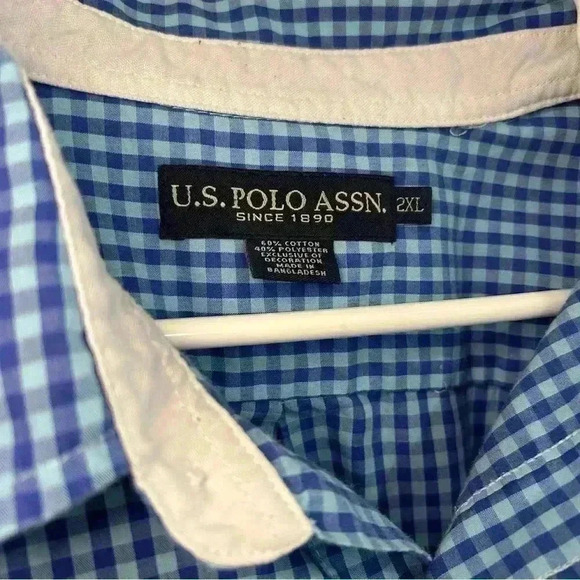 U.S. Polo Assn. Men's Blue Checked Button Up Shirt 2XL Short Sleeve Casual - Picture 3 of 6